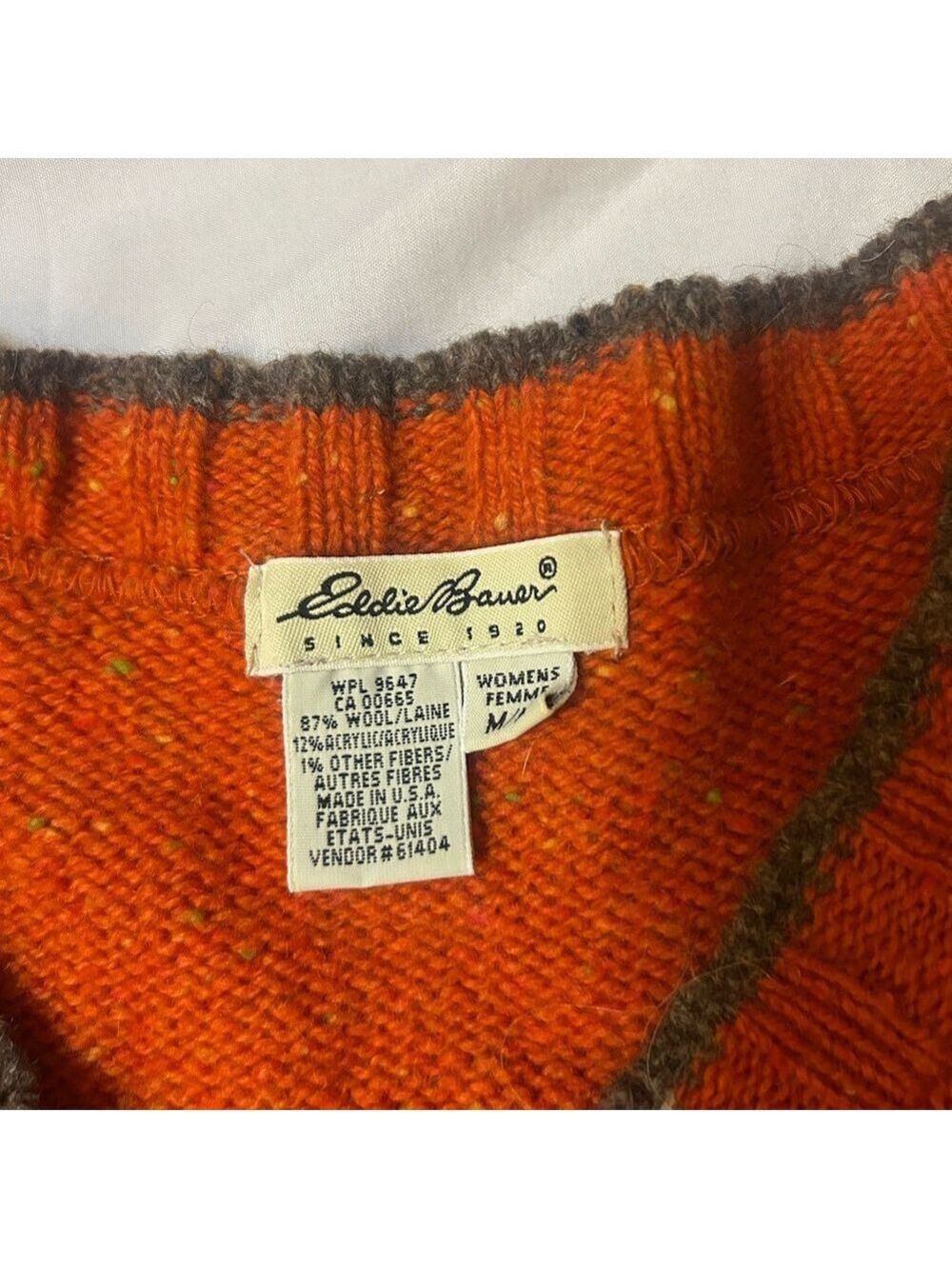 Vintage Eddie Bauer Medium Women’s Wool Blend Sweater Orange V-Neck Sweater Y2K - Picture 3 of 11